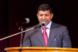 H.E. Mr. Vikram Doraiswami, Ambassador of aIndia addressing the audience