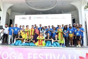 The 10th International Day of Yoga was celebrated at Central Park, Tashkent with great enthusiasm on June 21, 2024. H.E. Mr. Adkham Ikramov Sports Minister of Uzbekistan joined yoga enthusiasts to practice Yoga