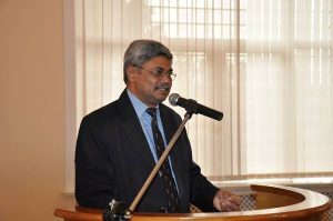 21 June, 2016 H.E. Shri Vinod Kumar, Ambassador of India welcoming the guests during 2nd International Yoga Day