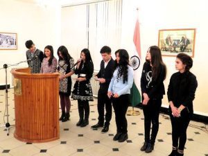 24 October, 2016 Students of TSIOS lyceum presenting Hindi poem Medley during Hindi Divas celebrations In Tashkent