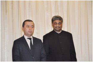 H.E. Mr. Bahodir Madjitovich Ahmedov, Minister of Culture & Sports of the Republic of Uzbekistan with Ambassador Shri Vinod Kumar