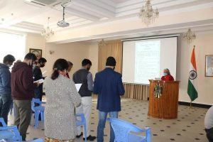 26 November, 2020 Officials of the Indian Embassy read the Preamble of the Indian Constitution to mark the Constitution Day 2020